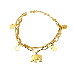 18k gold plated double layer stainless steel bracelet with elephant and cloud pendants