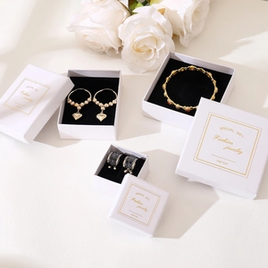 Morandi white jewelry gift box set with gold stamping and black flocking lining