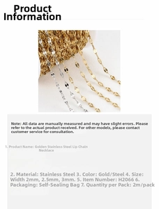 Detail of stainless steel lip chains in gold and steel colors with varying widths