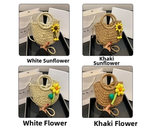 Detailansicht der Strohtextur mit Blumendekor und praktischem Kordelzug-Innenfutter