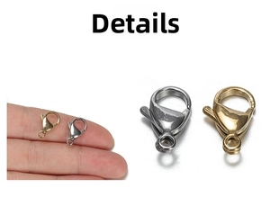 Close-up of gold and silver lobster clasps for jewelry making with spring mechanism
