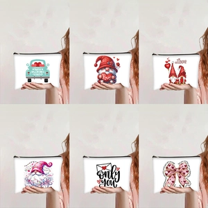Canvas Makeup Bag Zippered Cosmetic Pouch Portable Stationery Storage Case For Travel Teacher Gnome Butterfly Patterns