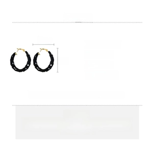 Detailed size specifications for polka dot fabric wrapped hoop earrings in black and white