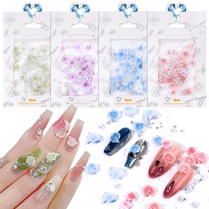 3D Rose Flower Nail Art Decorations Mixed Resin Floral Charms With Faux Artificial Pearls Rhinestones For DIY Manicure Professional Salon