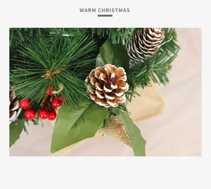 Close-up of Christmas snowy tree with pine needles, brown cones and red berries detail