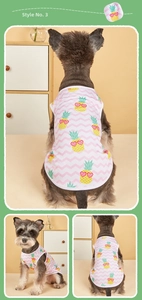 Detail of pink zigzag pet mesh vest with cute yellow pineapple and heart glasses
