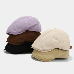 Berretto Newsboy Retrò Spigato Stile Britannico Vintage Cotone Poliestere Flat Cap Con Fibbia In Pelle Unisex