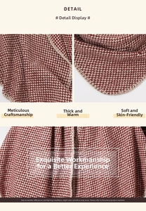 Detailed view of red and white checkered scarf featuring knitted texture and edge stitching