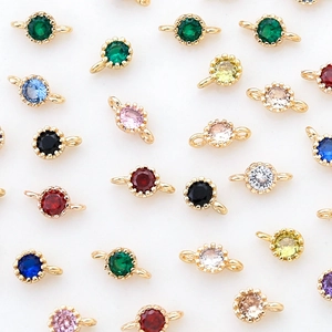 Round Zirconia Charms Copper Gold Plated Colorful Connector Pendants DIY Jewelry Making Necklace Bracelet Accessories