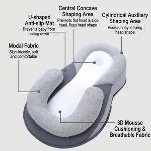 Cuscino ergonomico per neonati in tessuto modal e rete 3D traspirante anti-testa piatta