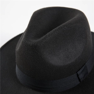 Classic black wool fedora hat for men featuring a textured ribbon band and elegant crown