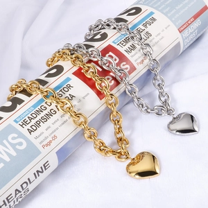 Minimalist Large Heart Pendant Necklace Polished Chunky Chain Stainless Steel Jewelry For Women Fashion