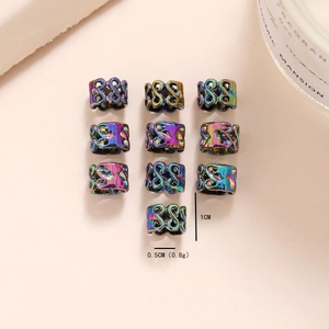 Rainbow metal S-shape pattern dreadlock beads hair rings measuring 1cm by 0.5cm