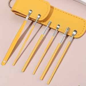 Professional Ear Wax Removal Tool Stainless Steel Portable Ear Pick Cleaner With PU Leather Storage Bag For Ear Canal Care Massager