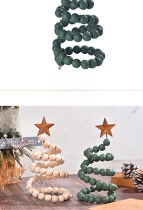 Detail of wooden beaded spiral Christmas tree with iron star topper in Nordic style