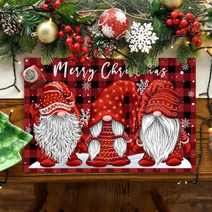 Christmas Placemat Polyester Heat Resistant Buffalo Plaid Gnome Merry Christmas Holiday Table Decor Dining