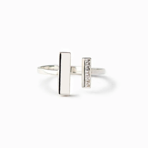 Minimalist square open ring with silver finish and sparkling cubic zirconia stones