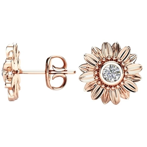 Rose gold sunflower stud earrings featuring a center crystal and detailed petals