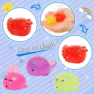Washable animal squishy stress relief toys with glitter and cute cartoon shapes