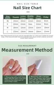 Size chart for handmade blue cat eye press-on nails from XS to L for perfect fit