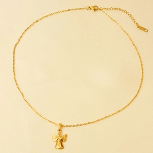 304 stainless steel angel pendant necklace with 18k gold plating on a light background