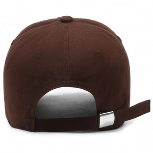 Deep brown cotton baseball cap featuring adjustable silver metal buckle and back strap