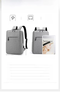 Detail specifications showing 15.6 inch laptop capacity and dimensions of travel backpack
