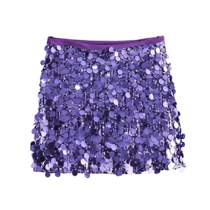 Sparkling purple sequin mini skirt with high waist and matching fabric waistband detail