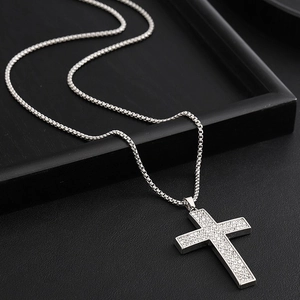 Cross Pendant Necklace Full Rhinestone Iced Out Titanium Steel Alloy Hip Hop Shiny Trendy Jewelry For Men Women