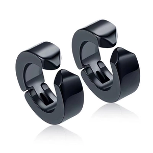 Black punk style titanium steel ear clips for non-pierced ears with polished metal finish