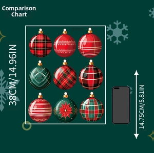 Detailed view of 38cm Christmas ball wall stickers set with size reference against mobile phone