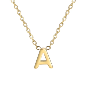 Minimalist gold stainless steel necklace featuring a polished letter A initial pendant