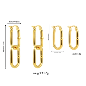 Detailed size specifications for U-shaped gold earrings in short and long link styles