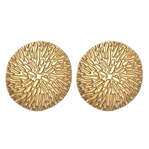 Minimalist round earrings with 18K gold textured lava surface and uneven organic edges