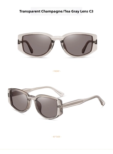 Front and 45-degree side view of champagne TR90 sunglasses with tea-gray polarized lenses