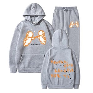 Grey Ivan Cornejo Donde Estas hoodie and sweatpants set showing front and back views