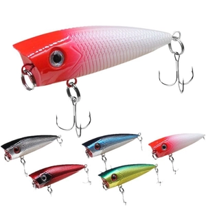 Set of 6cm 6g topwater popper fishing lures in multiple colors with sharp treble hooks