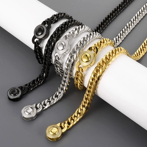Hip hop 11mm curb chain necklaces in black, silver, and gold with rhinestone clasps