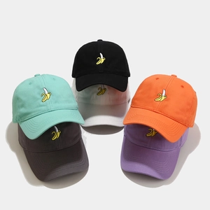 Classic cotton baseball cap with cute banana embroidery in six vibrant assorted colors