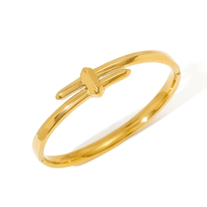 Minimalist gold plated stainless steel knot bracelet with a unique crossover beam design