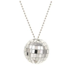 Punk disco mirror ball necklace with silver bead chain for party decoration