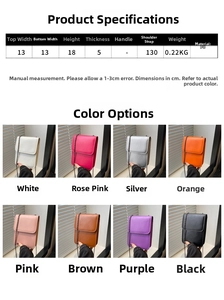Detailed size guide and color options for the women's PU leather crossbody phone bag