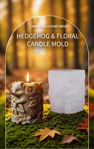 Detaillierte Igel und Blumen Relief Silikonform mit fertiger brauner Kerzenschnitzerei