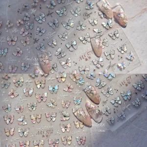 Detail of MS 571 holographic butterfly nail stickers with sparkling crystal diamond effects