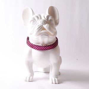 Pink and black checkered dog collar with durable semi-metal buckle on bulldog model