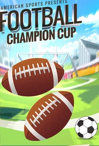 Detail of 2D cartoon American football and soccer ball illustrations on sports background