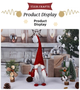 Detail of Christmas gnome with long beard and red hat in festive holiday home decoration