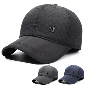 Men Winter Baseball Cap Quilted Diamond Pattern Warm Ear Flaps Protection Windproof Adjustable Outdoor Dad Hat