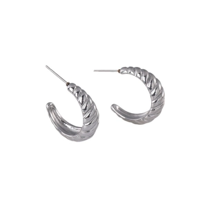 Boucles d'oreilles créoles en acier titane argenté avec un design de corne torsadée