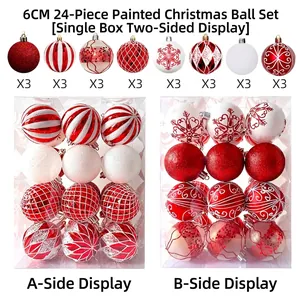 24er-Set 6cm Weihnachtskugeln in Rot und Weiß mit verschiedenen Texturen in Box